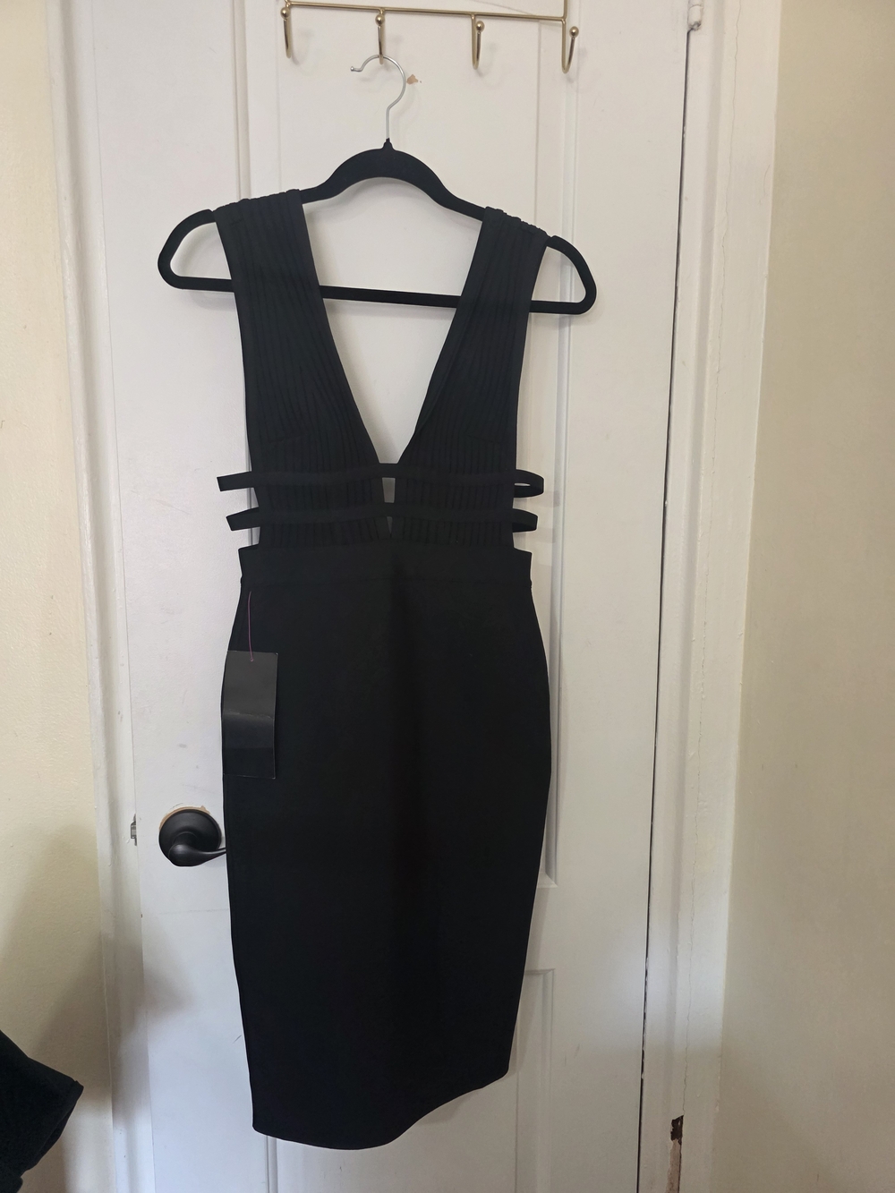 bebe Black Plunging V-Strap Midi Dress